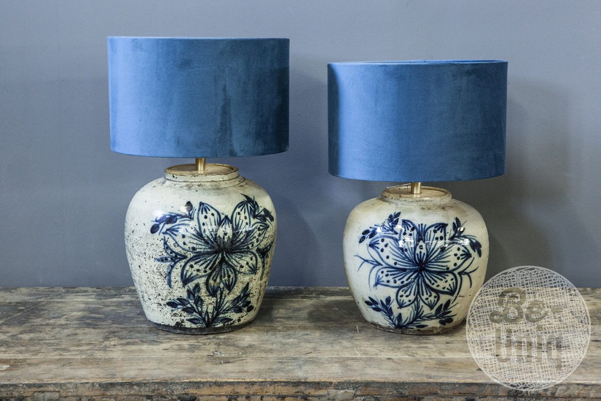 Tafellamp Jin | incl. kap velours blauw
