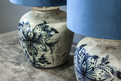 Tafellamp Jin | incl. kap velours blauw