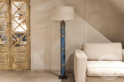 Vloerlamp oude bootmast | incl. kap linnen naturel