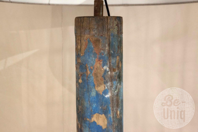 Vloerlamp oude bootmast | incl. kap linnen naturel