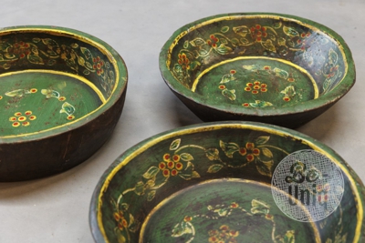 Handgeschilderde houten folklore schaal | Groen