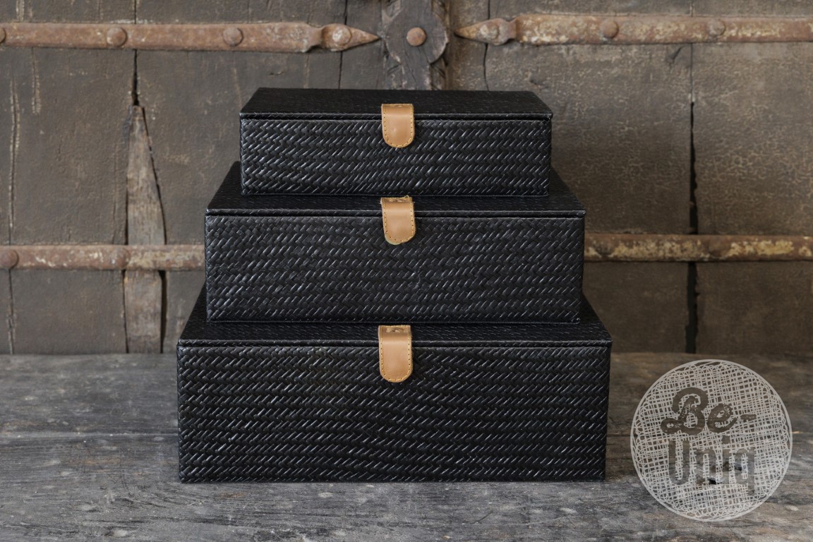 Storage boxes set/3 | Black herringbone